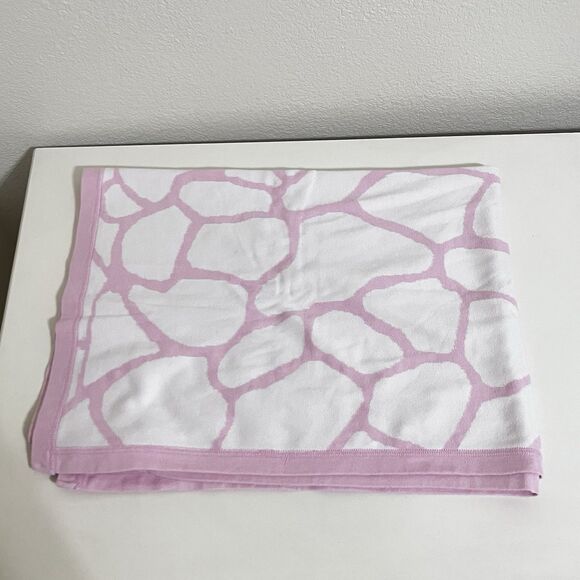 Pottery Barn Kids Pink White Giraffe Print Baby Blanket 100% Cotton Knit PBK - Picture 11 of 12
